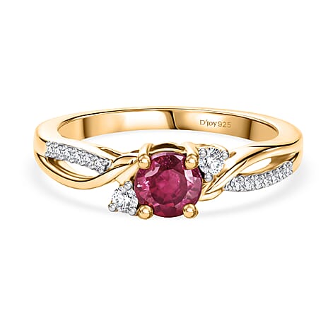 Royal Bali Collection - D'Joy African Ruby & Moissanite Ring in 18K Vermeil Yellow Gold Plated Sterling Silver