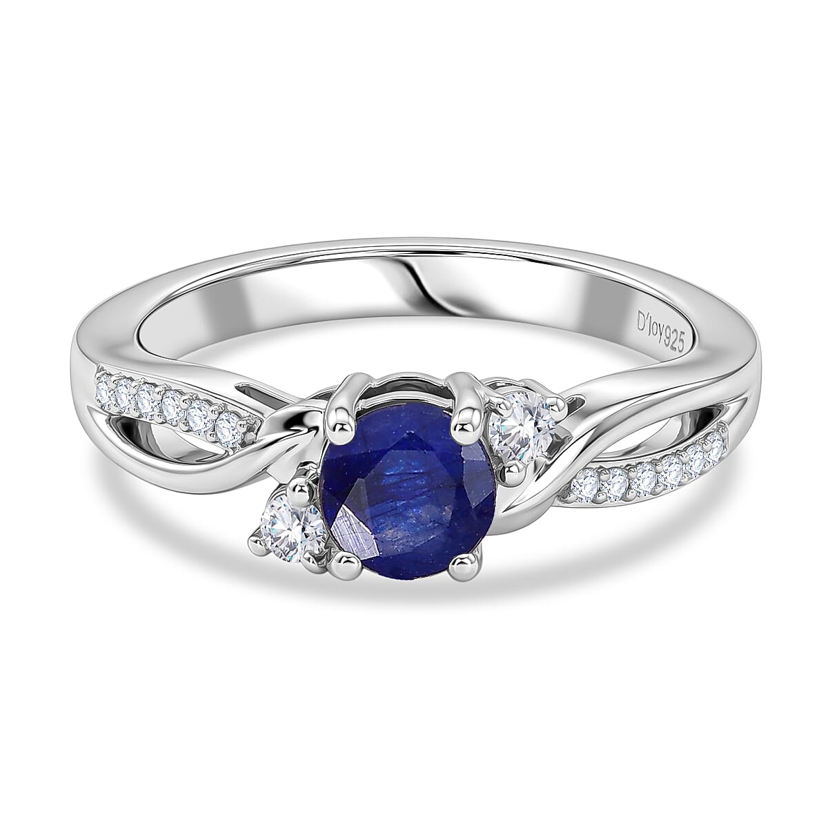 Royal Bali Collection - D'Joy Fissure Blue Sapphire & Moissanite Ring in Rhodium Overlay Sterling Silver
