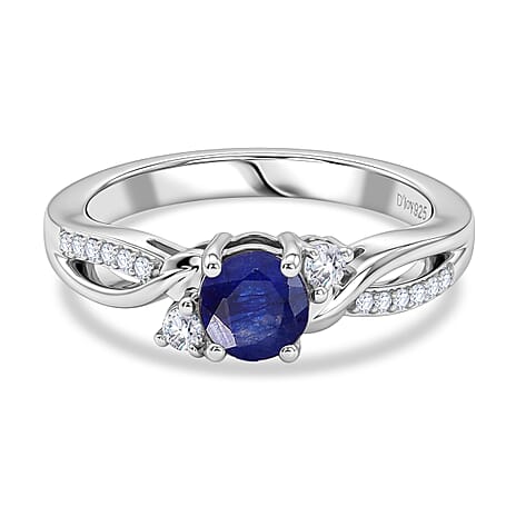 Royal Bali Collection - D'Joy Fissure Blue Sapphire & Moissanite Ring in Rhodium Overlay Sterling Silver