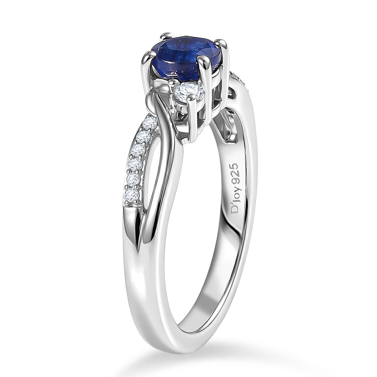 Royal Bali Collection - D'Joy Fissure Blue Sapphire & Moissanite Ring in Rhodium Overlay Sterling Silver