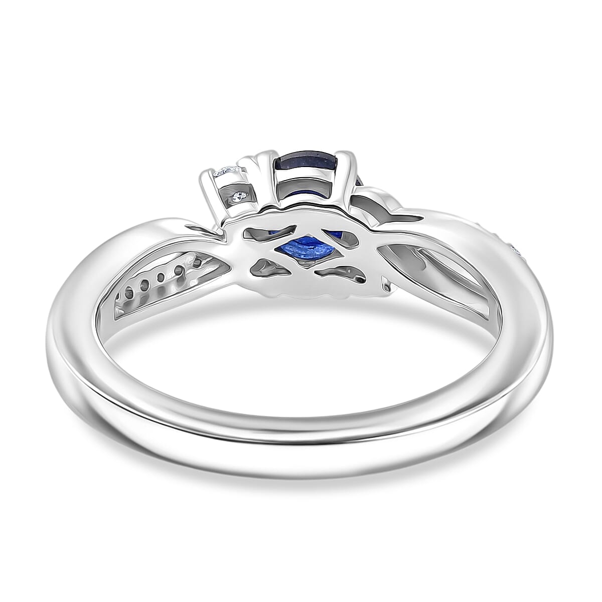 Royal Bali Collection - D'Joy Fissure Blue Sapphire & Moissanite Ring in Rhodium Overlay Sterling Silver