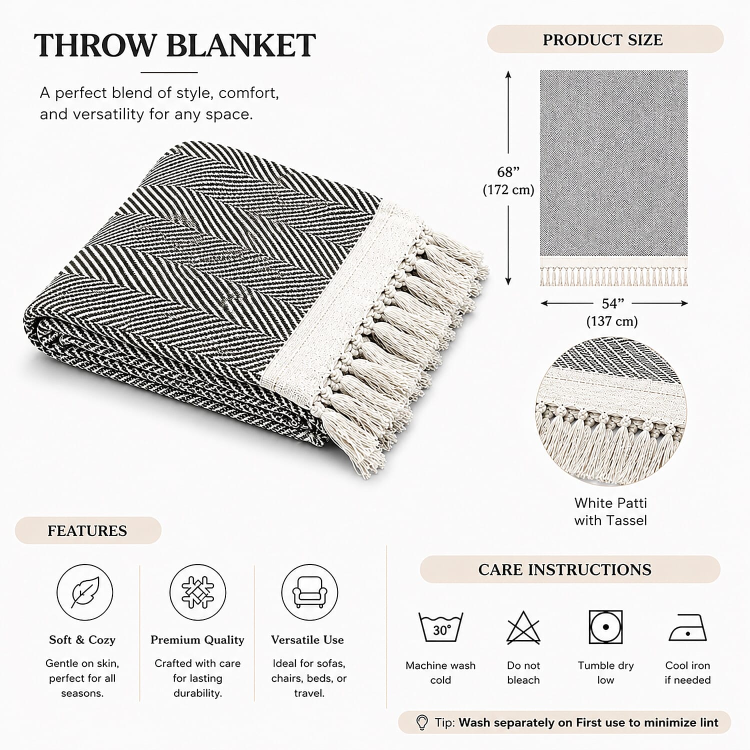 LIVMORE Cotton Patterned Throw Blanket