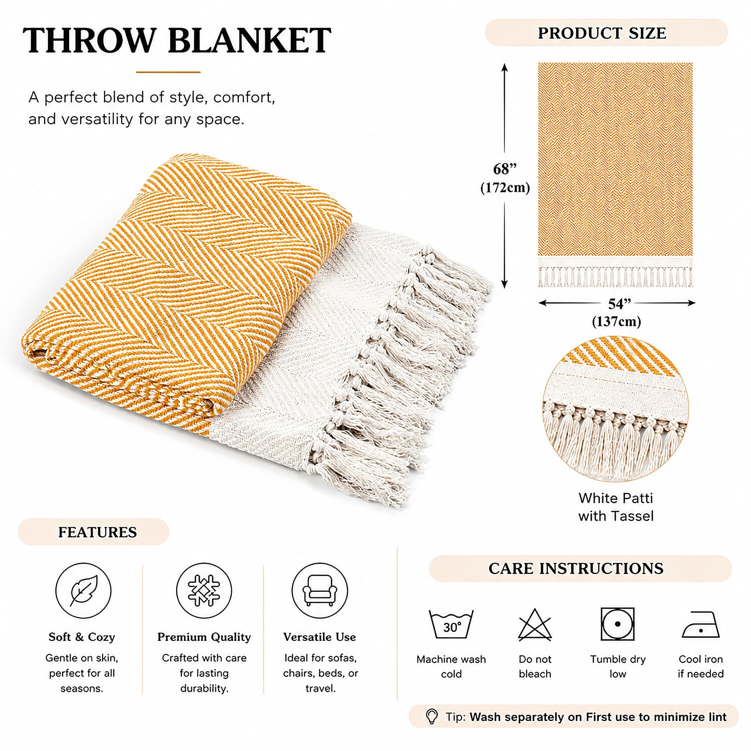 LIVMORE Cotton Patterned Throw Blanket