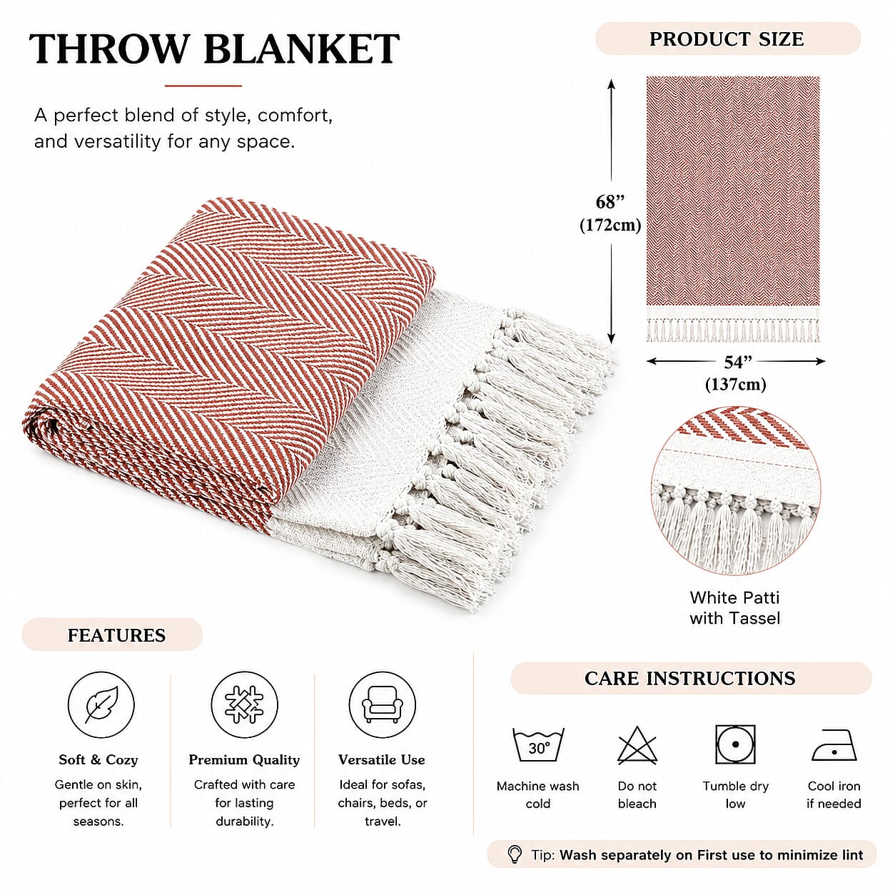 LIVMORE Cotton Patterned Throw Blanket
