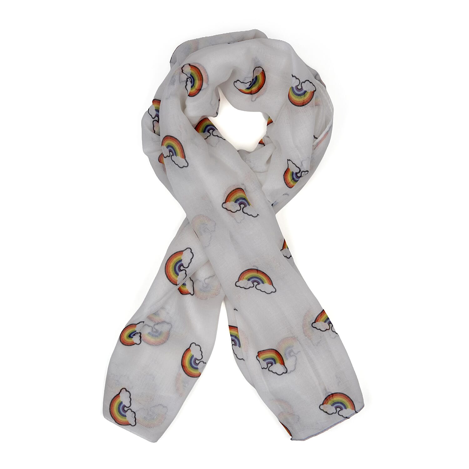 Rainbow Print Scarf (Size 70 x 180 Cm) - White