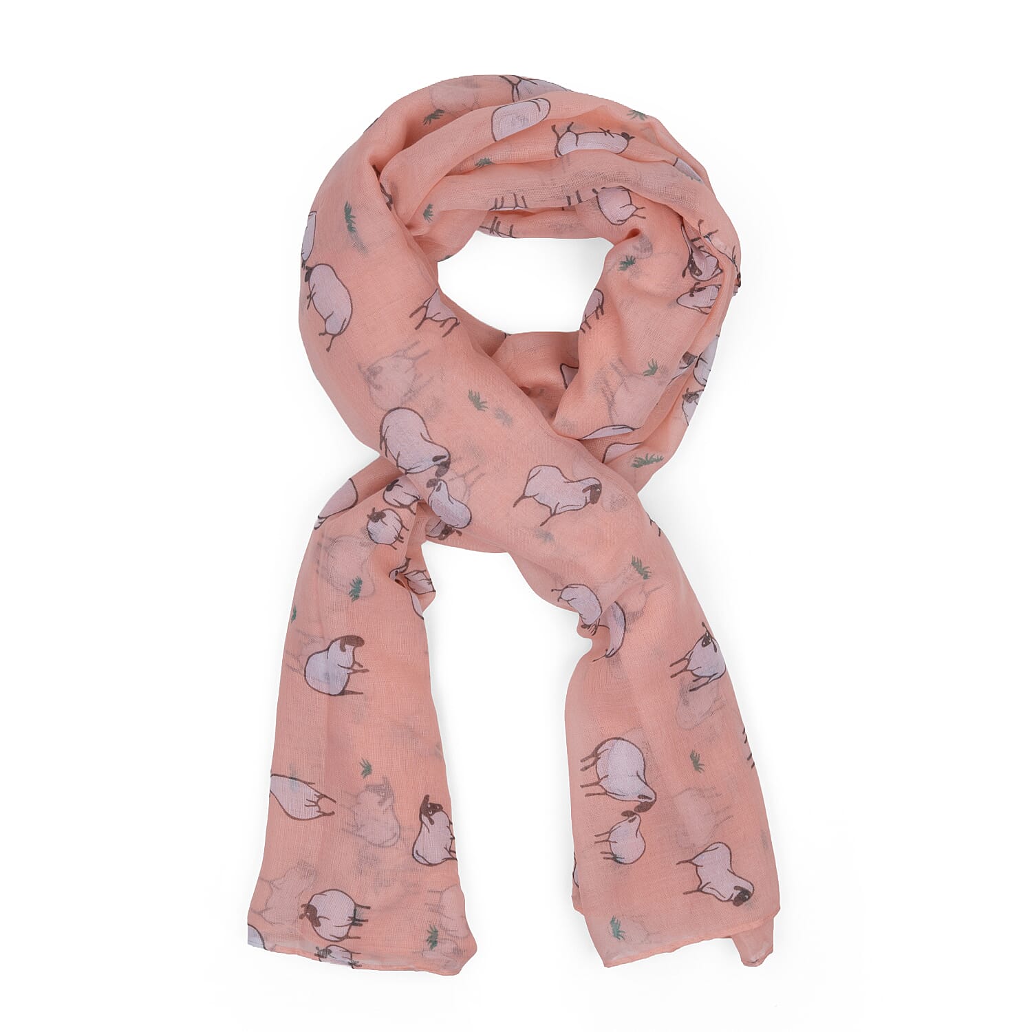 Cute Cartoon Sheep Print Scarf (Size 90 x 180 Cm) - Salmon Pink