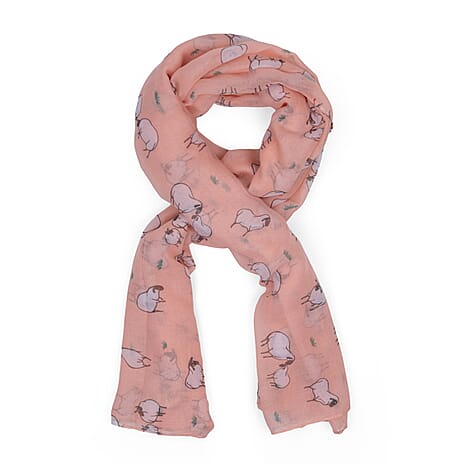 Cute Cartoon Sheep Print Scarf (Size 90 x 180 Cm) - Salmon Pink