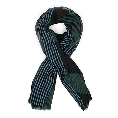 Large Diagonal Stripe Crinkle Frayed Scarf (Size 90 x 180 Cm) - Green