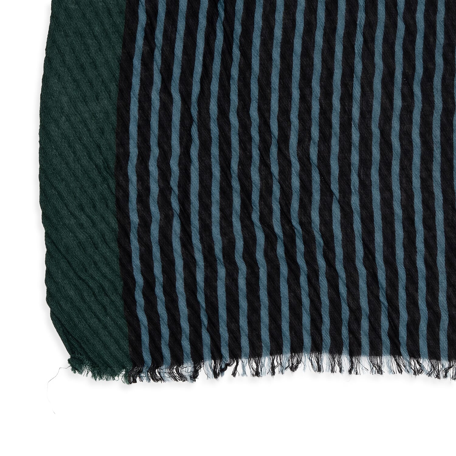 Large Diagonal Stripe Crinkle Frayed Scarf (Size 90 x 180 Cm) - Green