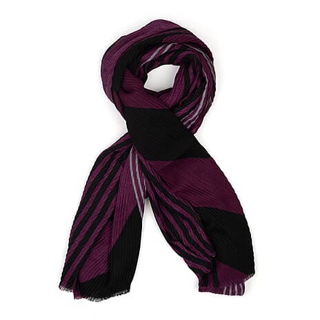Large Diagonal Stripe Crinkle Frayed Scarf (Size 90 x 180 Cm) - Berry