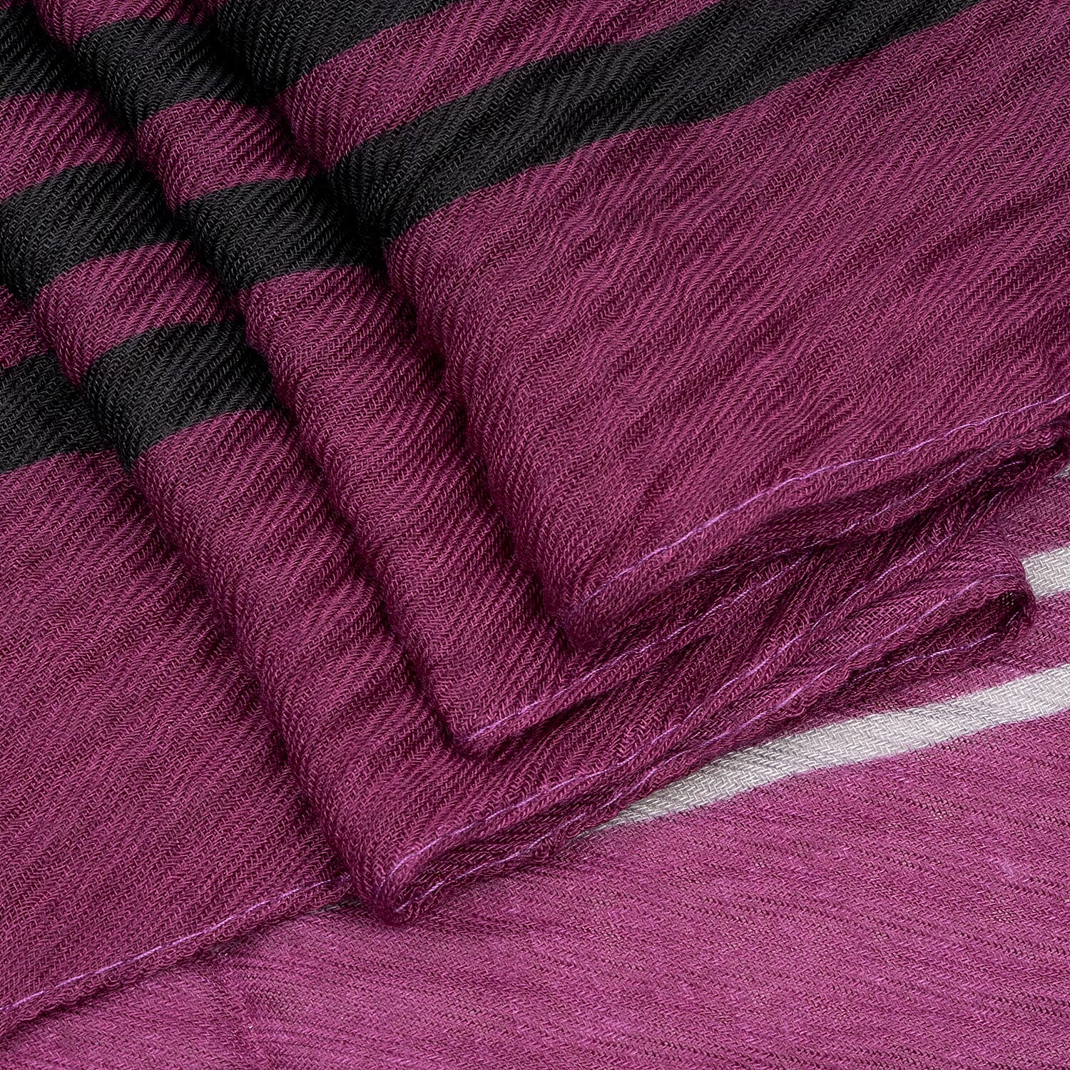 Large Diagonal Stripe Crinkle Frayed Scarf (Size 90 x 180 Cm) - Berry