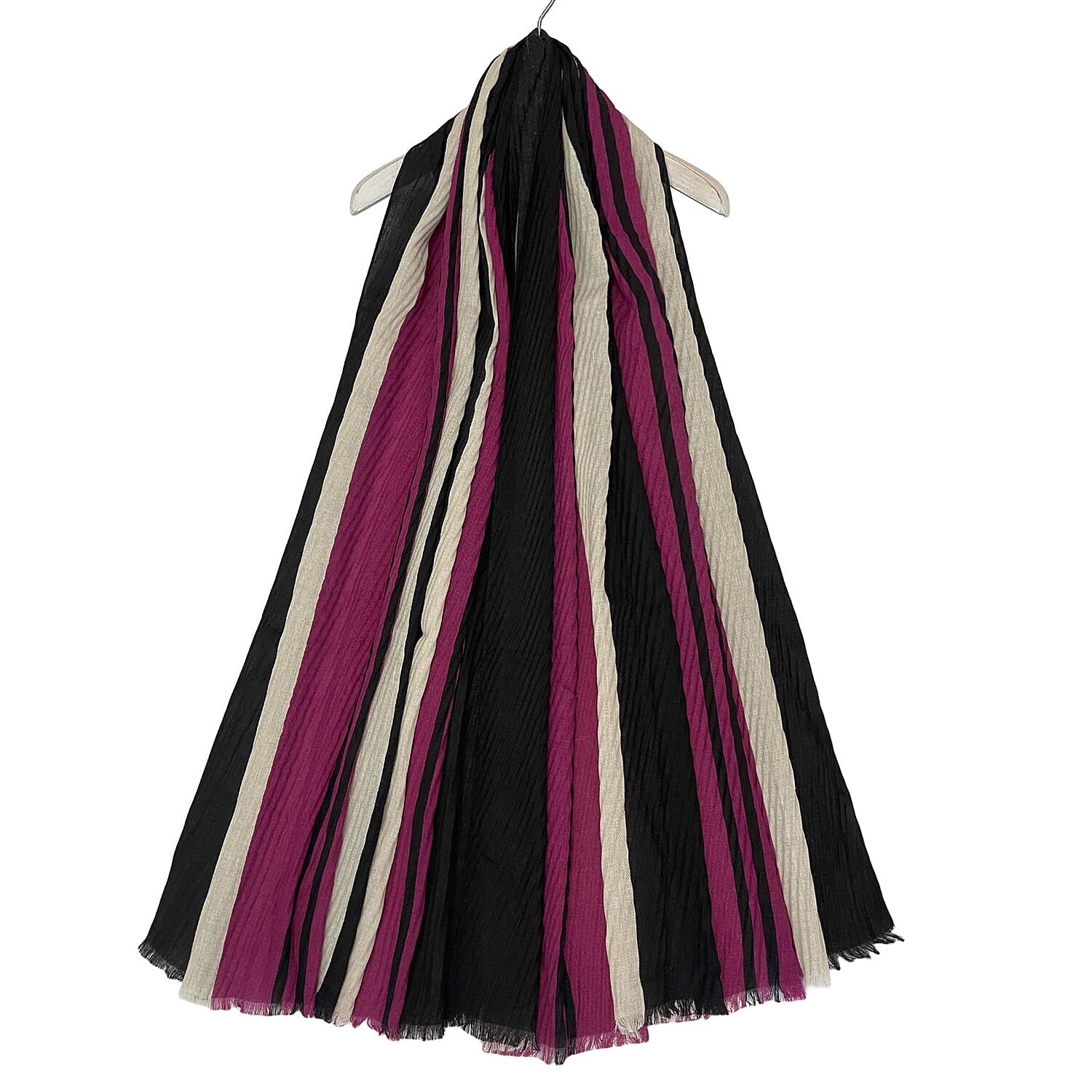 Stripe Crinkle Frayed Scarf - Fuchsia Pink