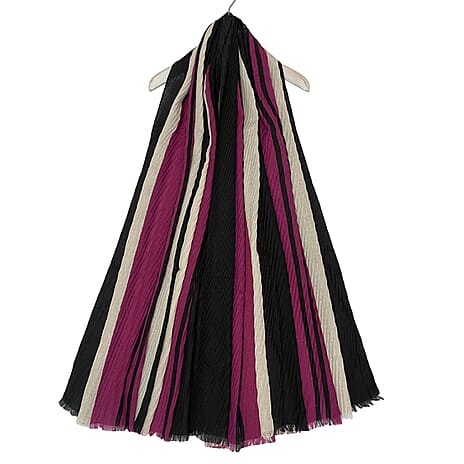 Lightweight Soft Stripe Pattern Scarf - Fuchsia Pink