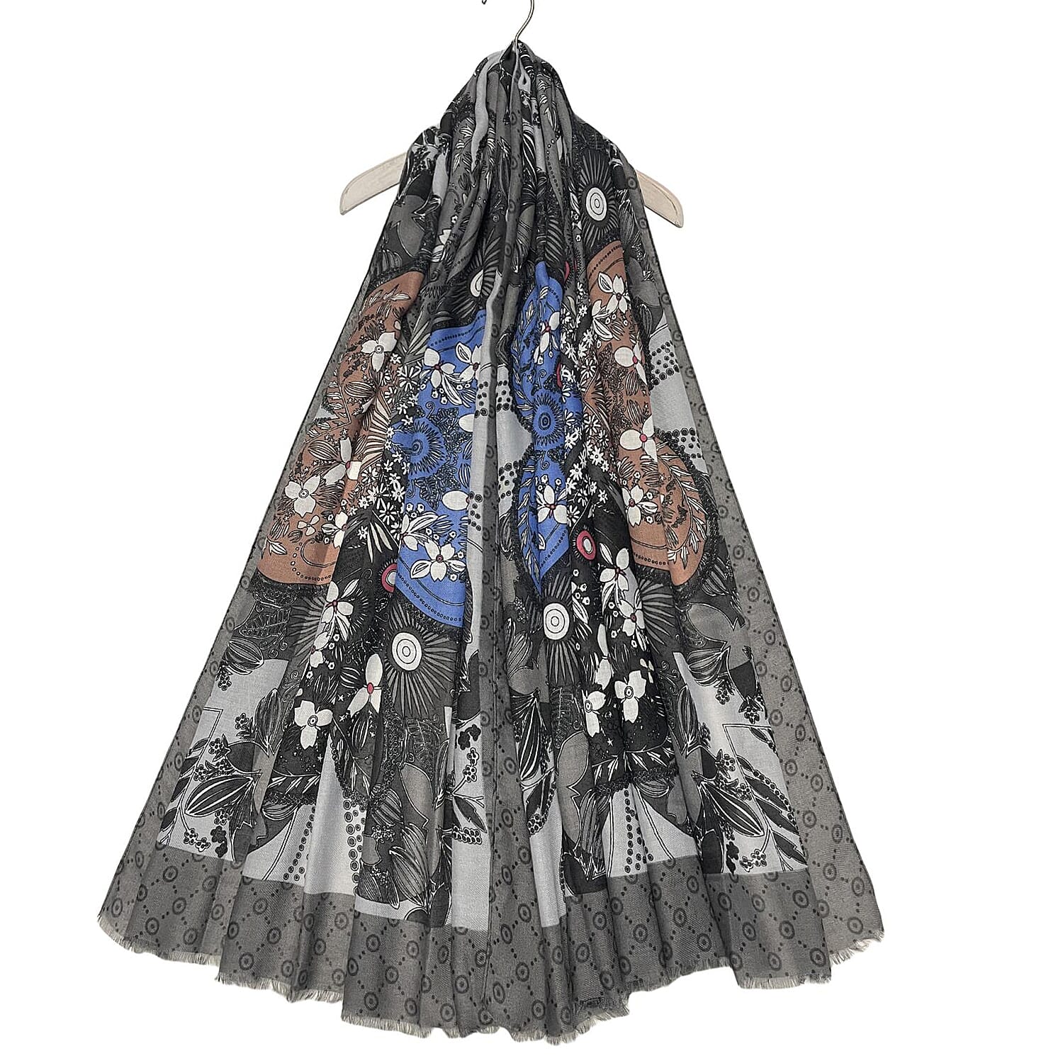 Lightweight Soft Floral Pattren Scarf - Black & Blue