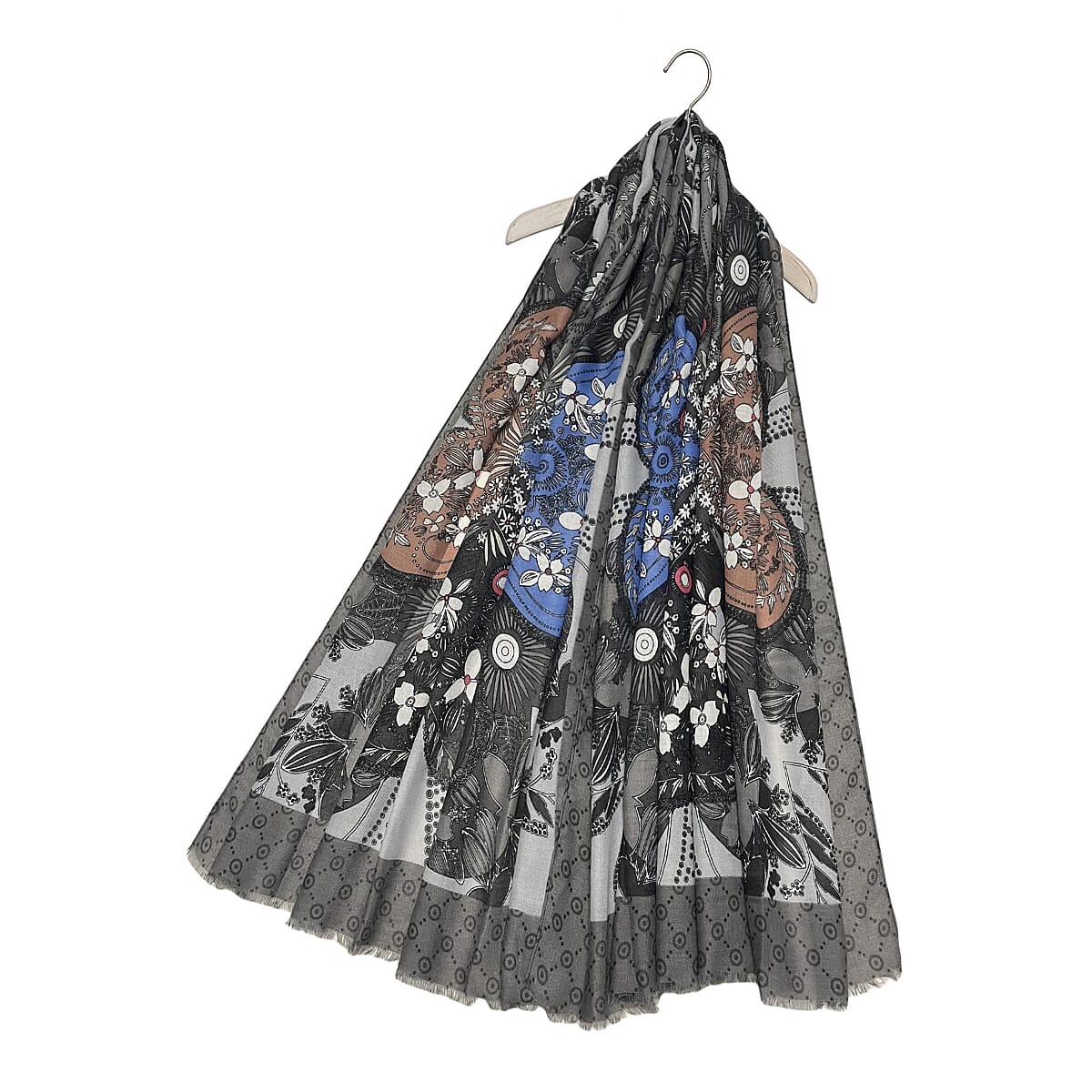Lightweight Soft Floral Pattren Scarf - Black & Blue