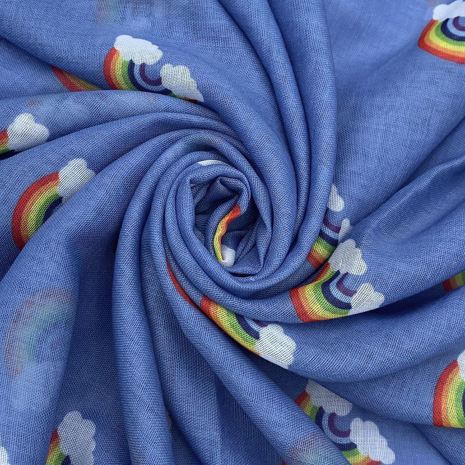 Cartoon Teddy Bear Print Frayed Scarf (Size 70 x 180 Cm) - Blue