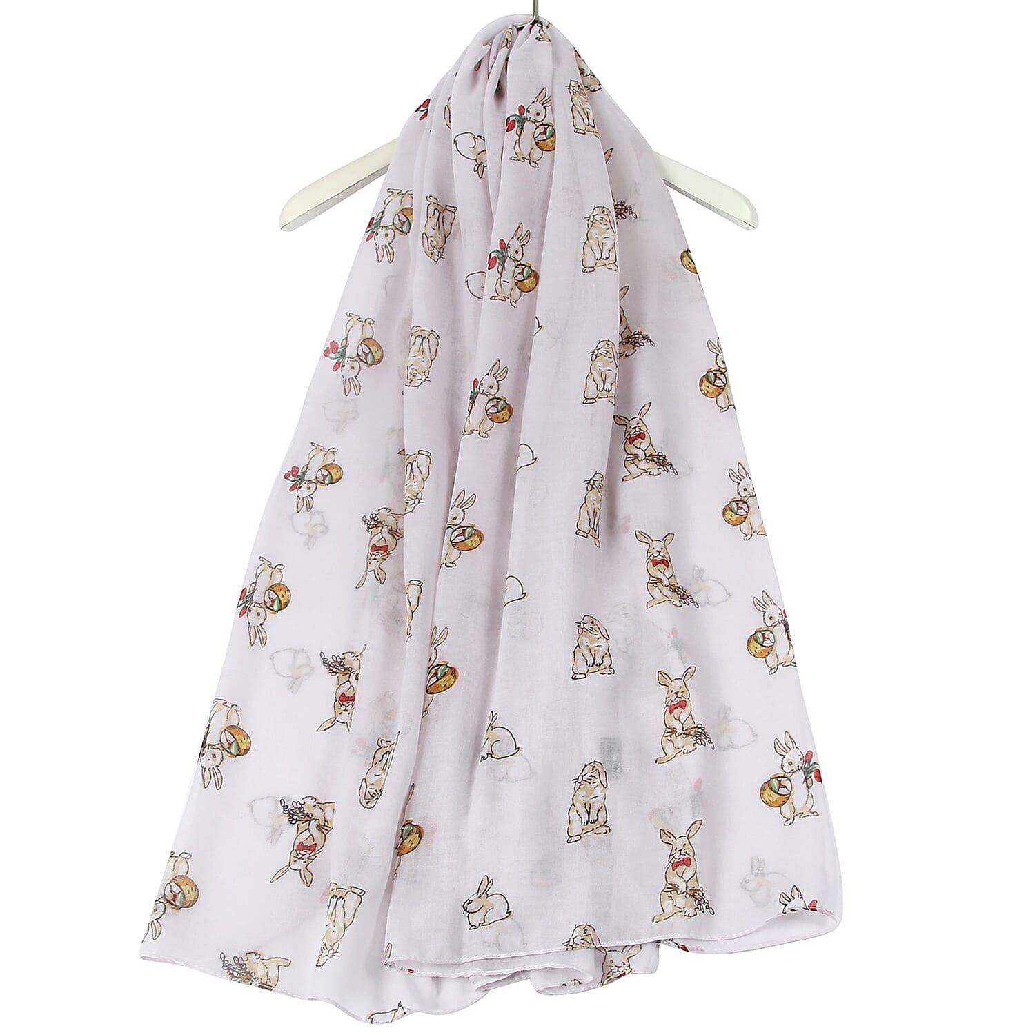 Countryside Bunny Rabbit Printed Scarf - White