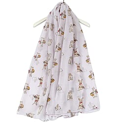 Countryside Bunny Rabbit Printed Scarf - White