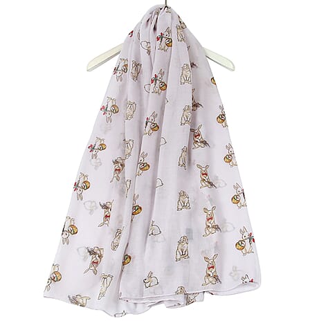 Countryside Bunny Rabbit Printed Scarf - White