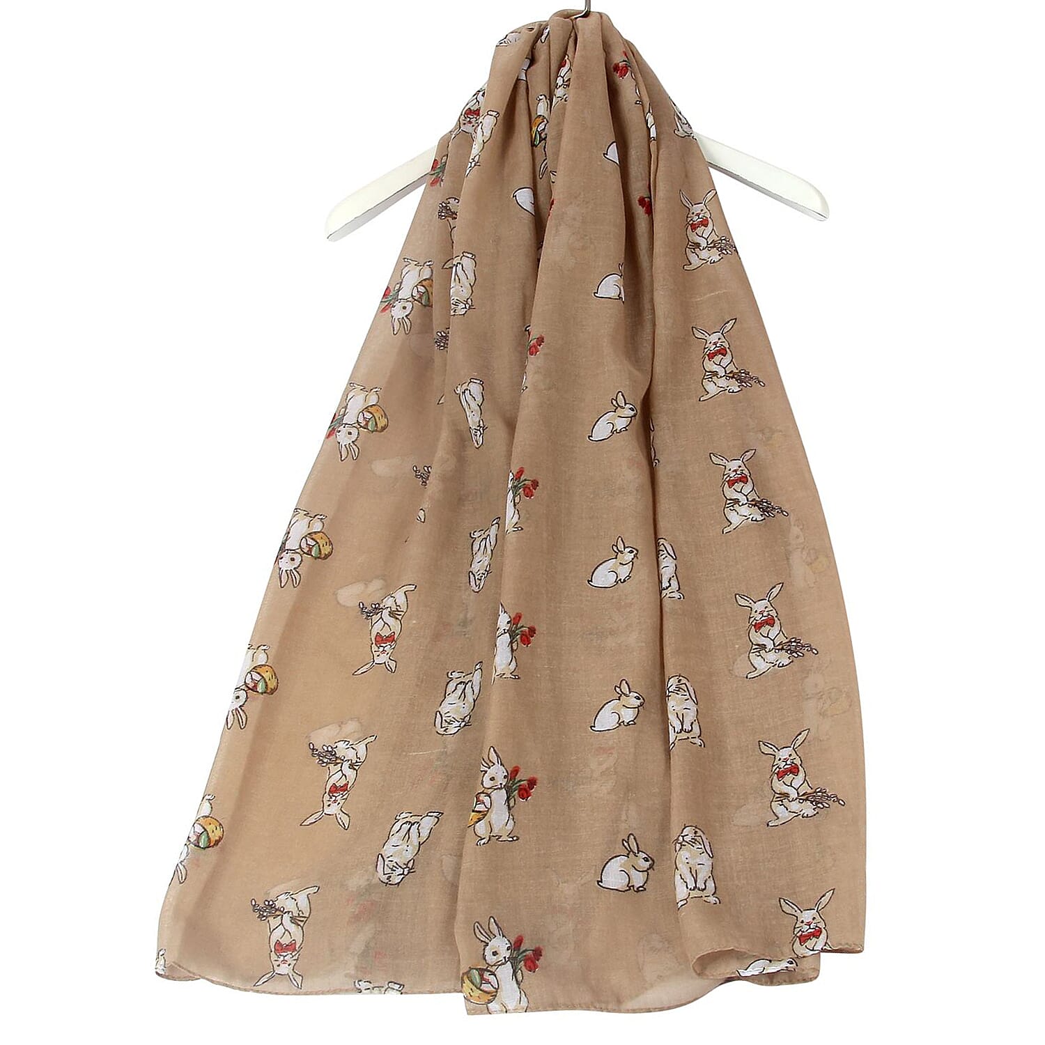 Countryside Bunny Rabbit Printed Scarf - Beige