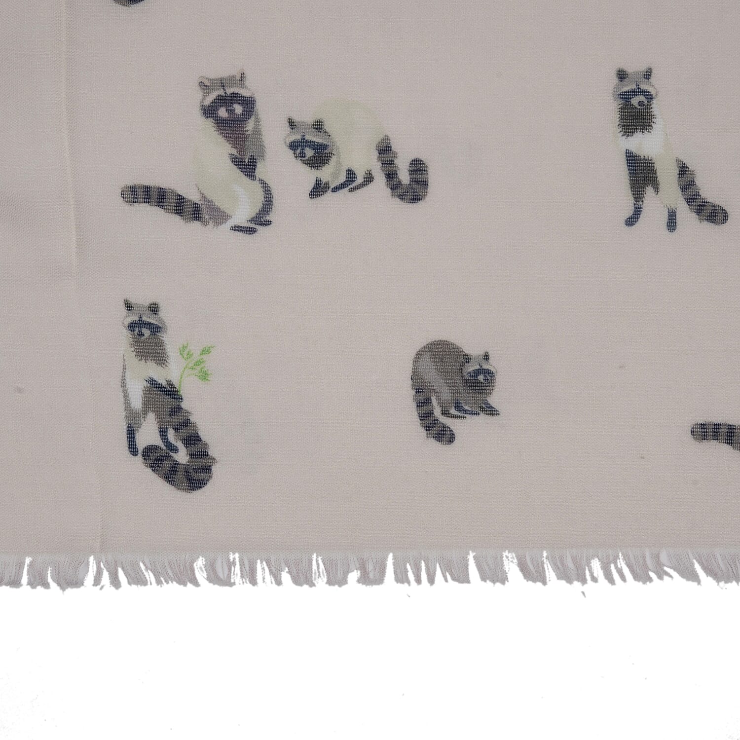 Raccoon Print Frayed Scarf (Size 70 x 180 Cm) - Beige