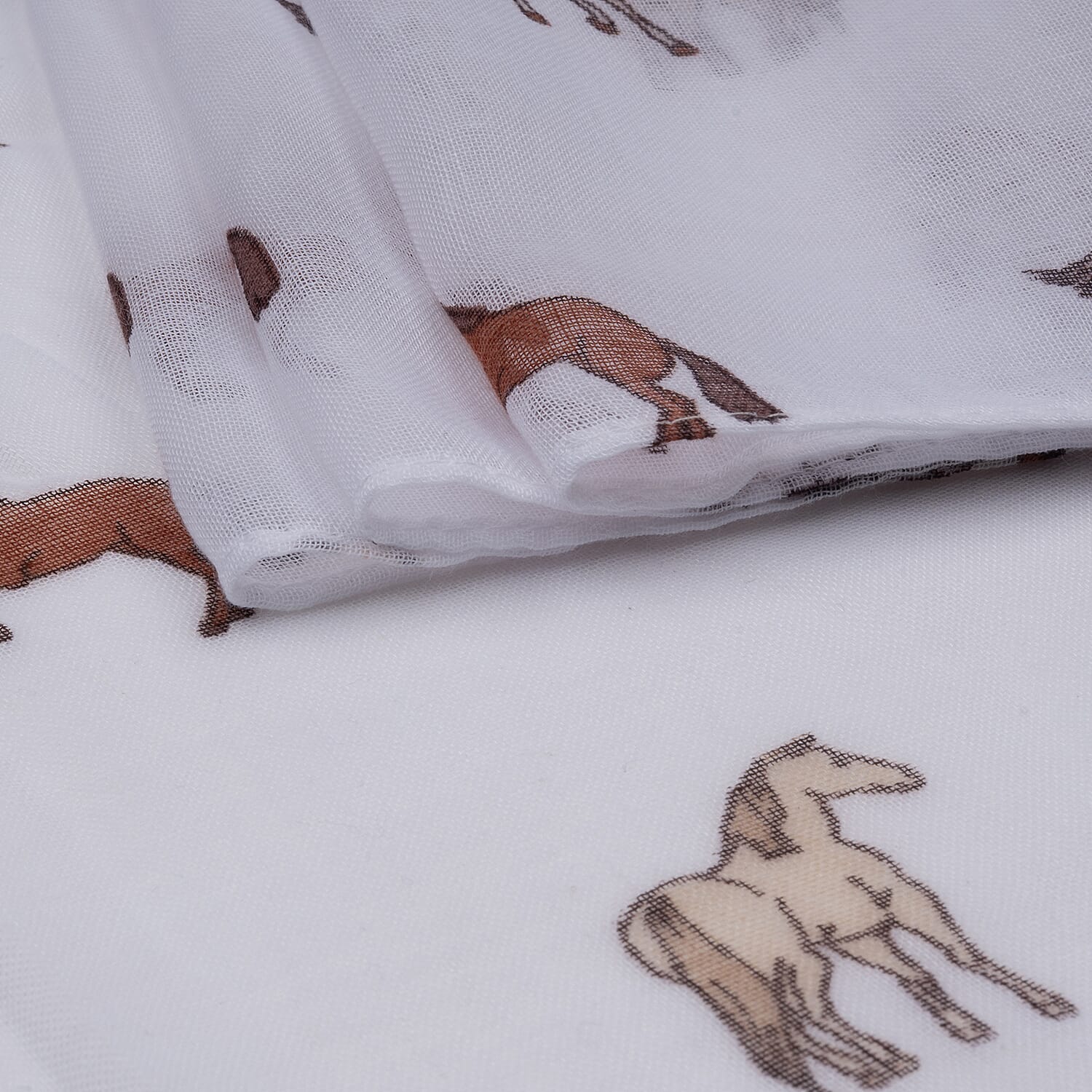 Galloping Horse Print Scarf (Size 90 x 180 Cm) - White