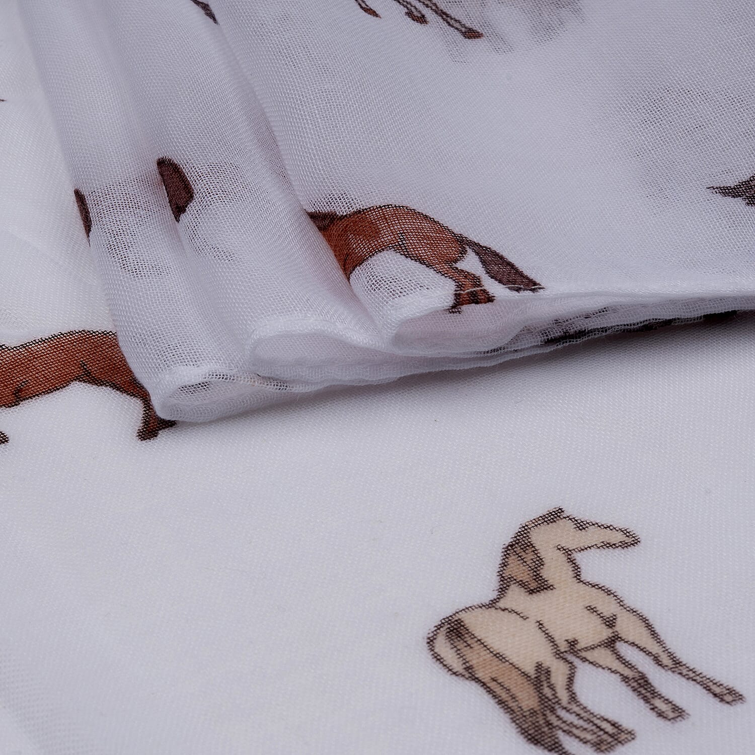 Galloping Horse Print Scarf (Size 90 x 180 Cm) - White