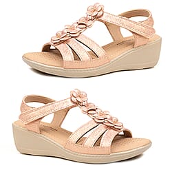 Amelia Womens Wedge T-Bar Summer Sandals With 3D Floral Detail