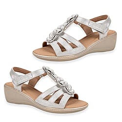 Amelia Womens Wedge T-Bar Summer Sandals With 3D Floral Detail