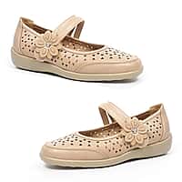 Gabriell Ladies Laser Cut Floral Detail Flat Comfort Pumps (Size 3) - Beige