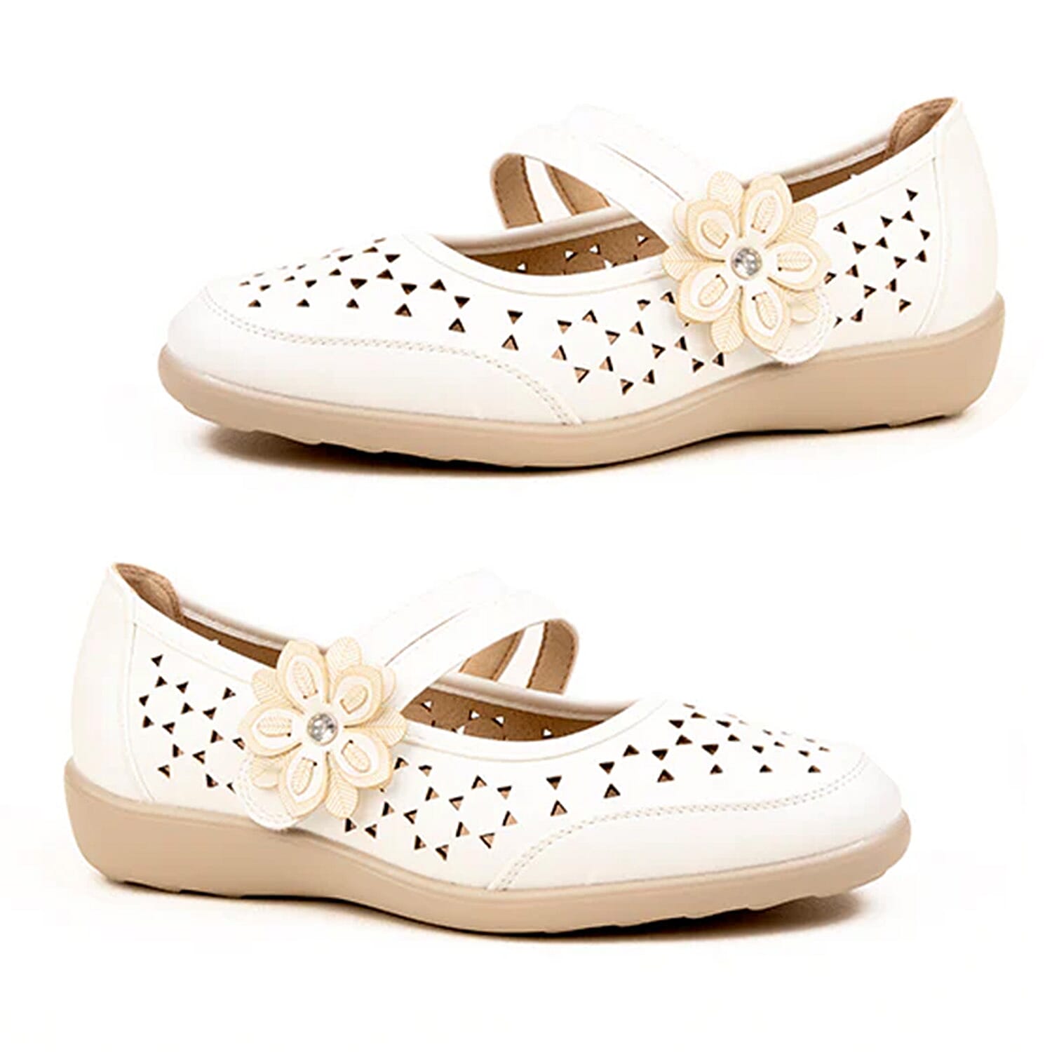 Gabriell Ladies Laser Cut Floral Detail Flat Comfort Pumps 