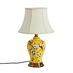 Retro Ceramic Table Lamp - E27 Screw Base LED Accent Light (Size 54x33cm) 110V-240V Push Button Cord Switch Includes 1 Bulb - Yellow