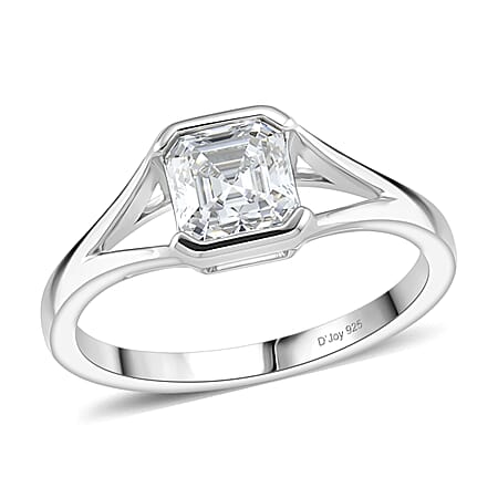 D'Joy - GRA Certified Moissanite D-VVS1 Solitaire Ring in Rhodium Overlay Sterling Silver 1.00 Ct.