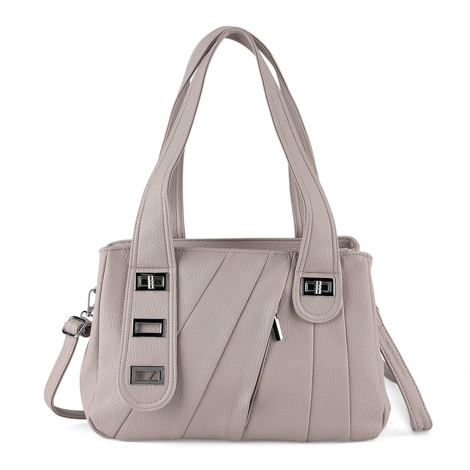 Designer Inspired - Dual-Handle Convertible Crossbody & Shoulder Handbag - Grey