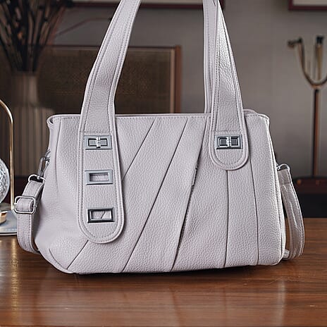 Designer Inspired - Dual-Handle Convertible Crossbody & Shoulder Handbag - Grey