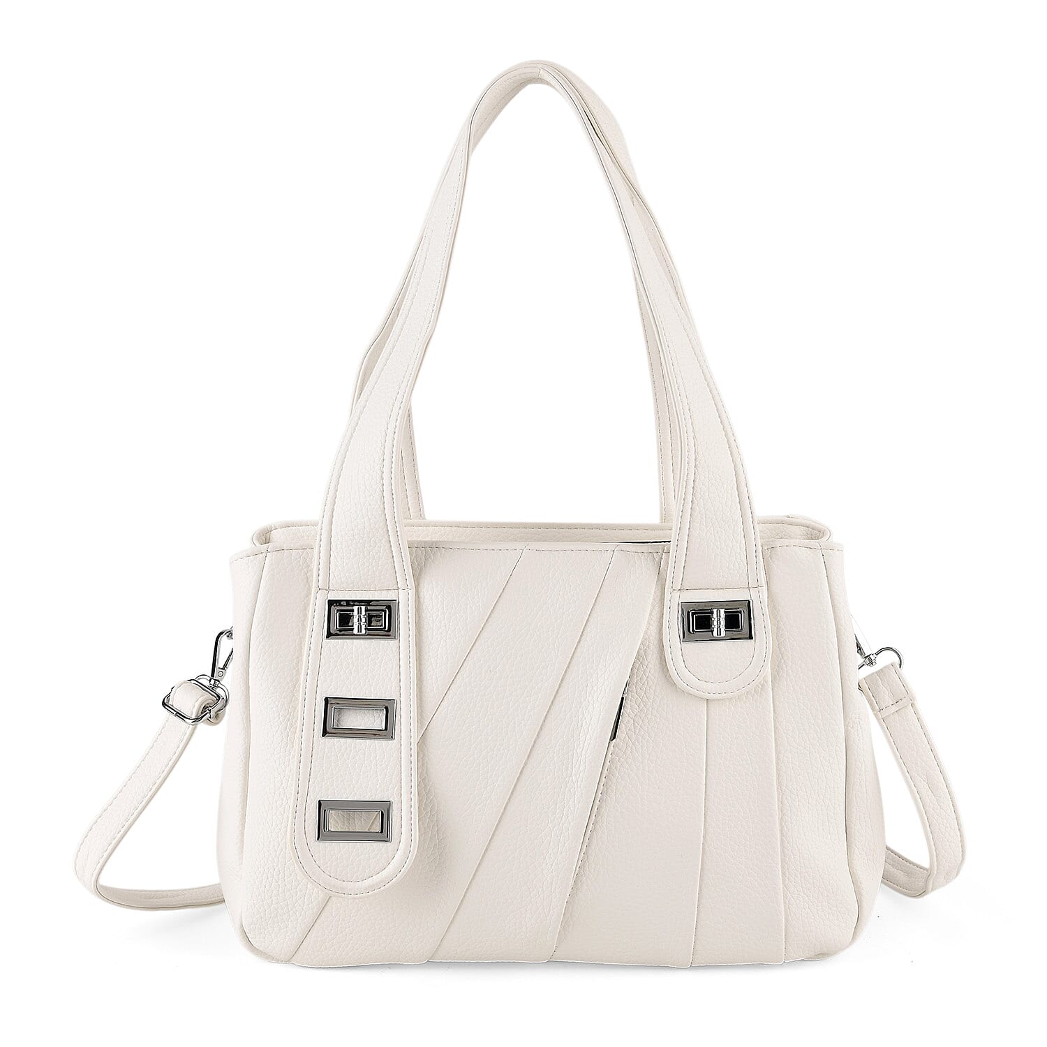 Designer Inspired - Dual-Handle Convertible Crossbody & Shoulder Handbag - White