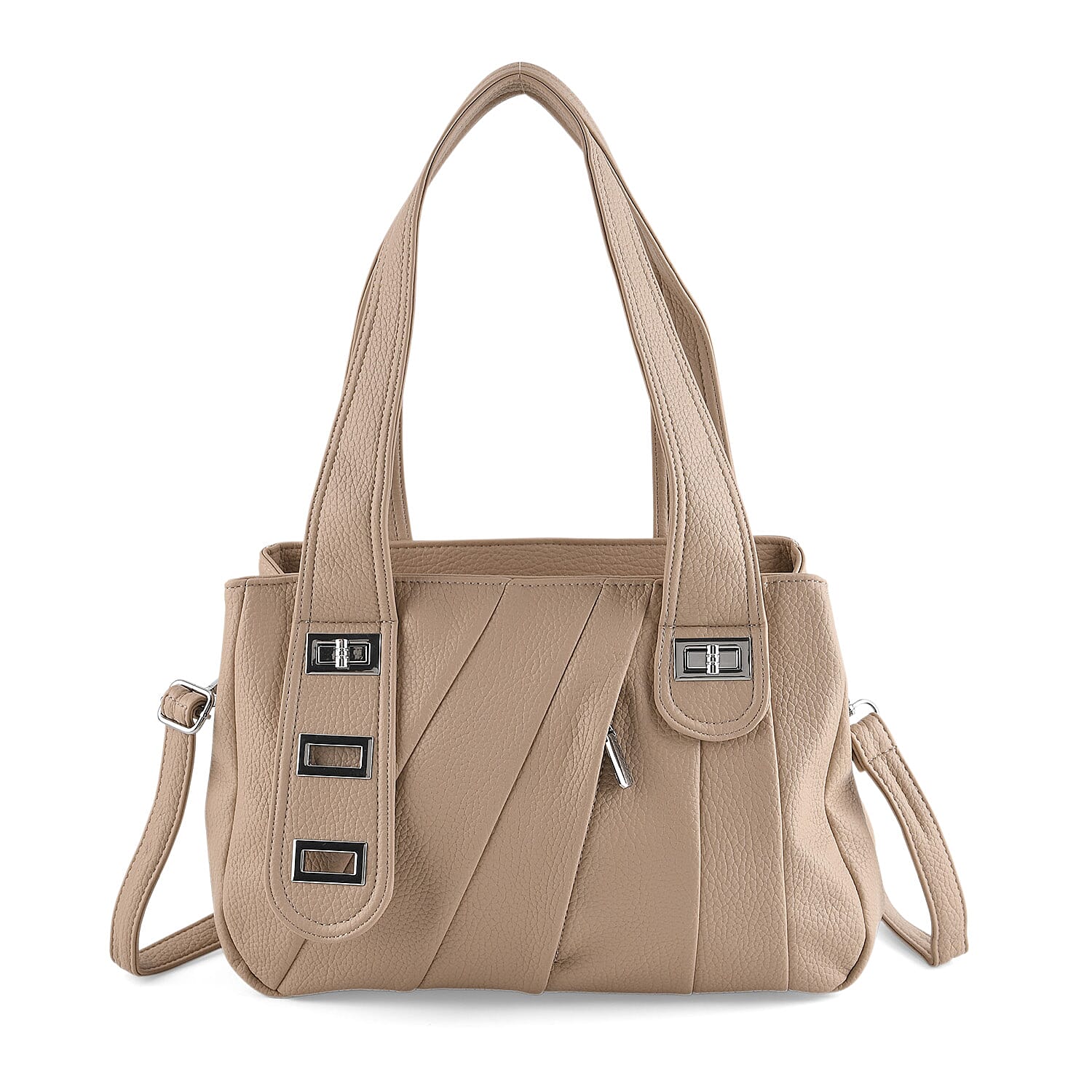 Designer Inspired - Dual-Handle Convertible Crossbody & Shoulder Handbag - Khaki
