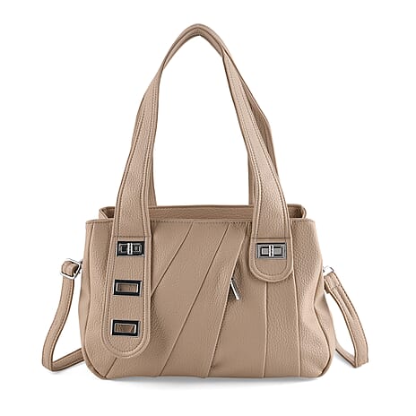 Designer Inspired - Dual-Handle Convertible Crossbody & Shoulder Handbag - Khaki