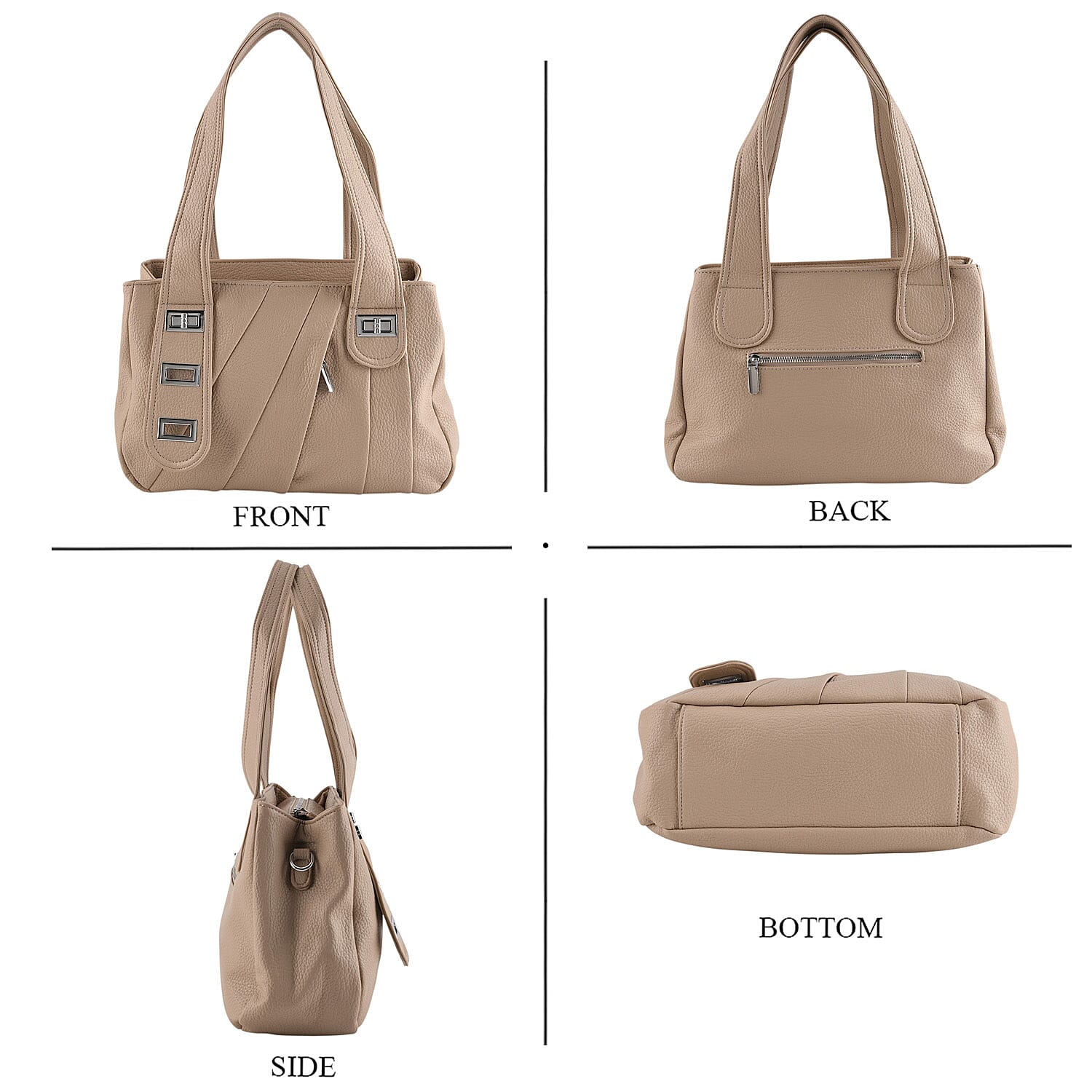 Designer Inspired - Dual-Handle Convertible Crossbody & Shoulder Handbag - Khaki