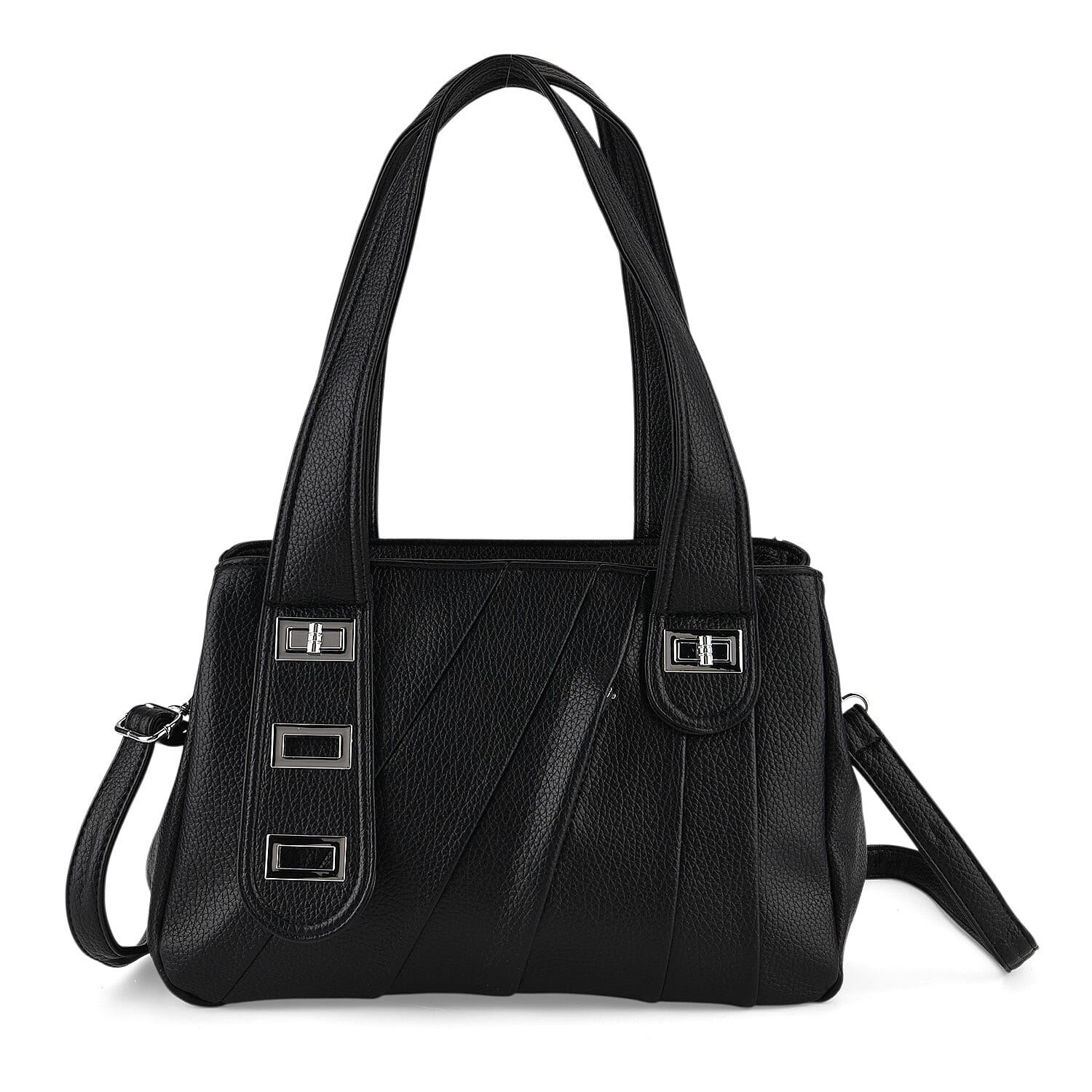 Designer Inspired - Dual-Handle Convertible Crossbody & Shoulder Handbag - Black