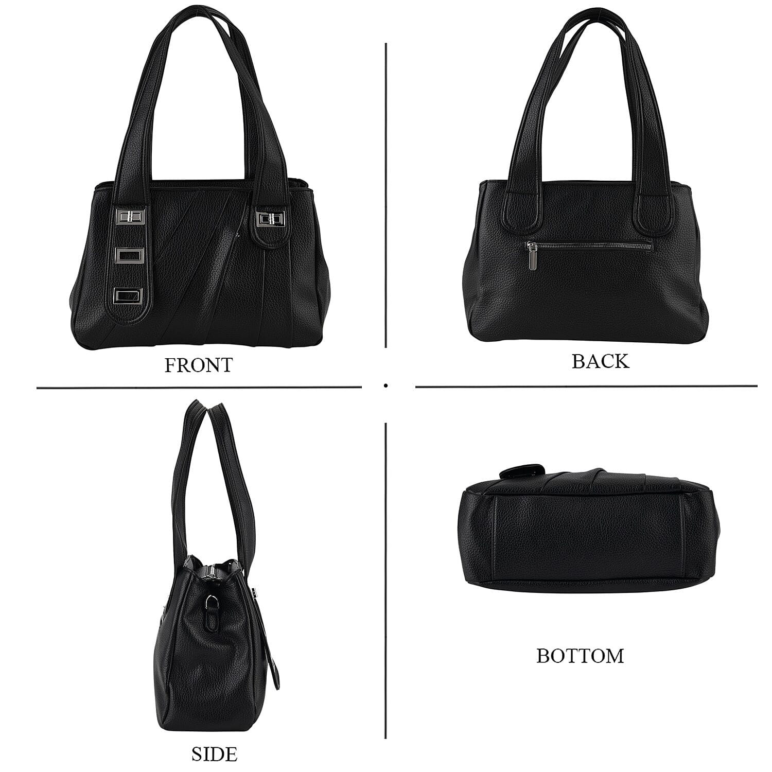 Designer Inspired - Dual-Handle Convertible Crossbody & Shoulder Handbag - Black