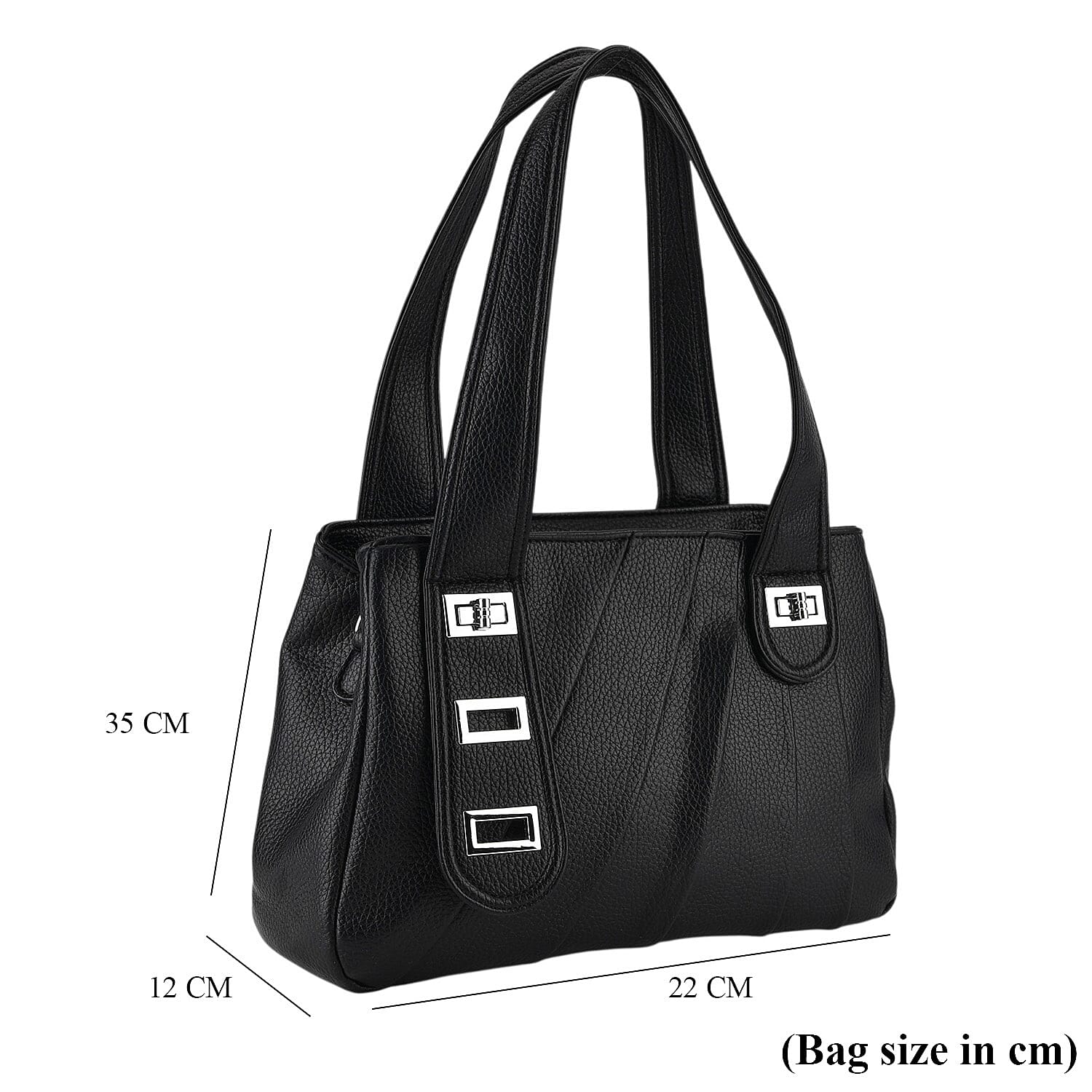 Designer Inspired - Dual-Handle Convertible Crossbody & Shoulder Handbag - Black