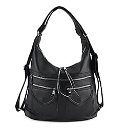 Designer Inspired Womens Multi-Pocket Crossbody Hobo Bag - Black