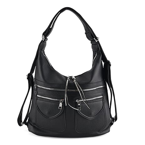 Designer Inspired Womens Multi-Pocket Crossbody Hobo Bag - Black