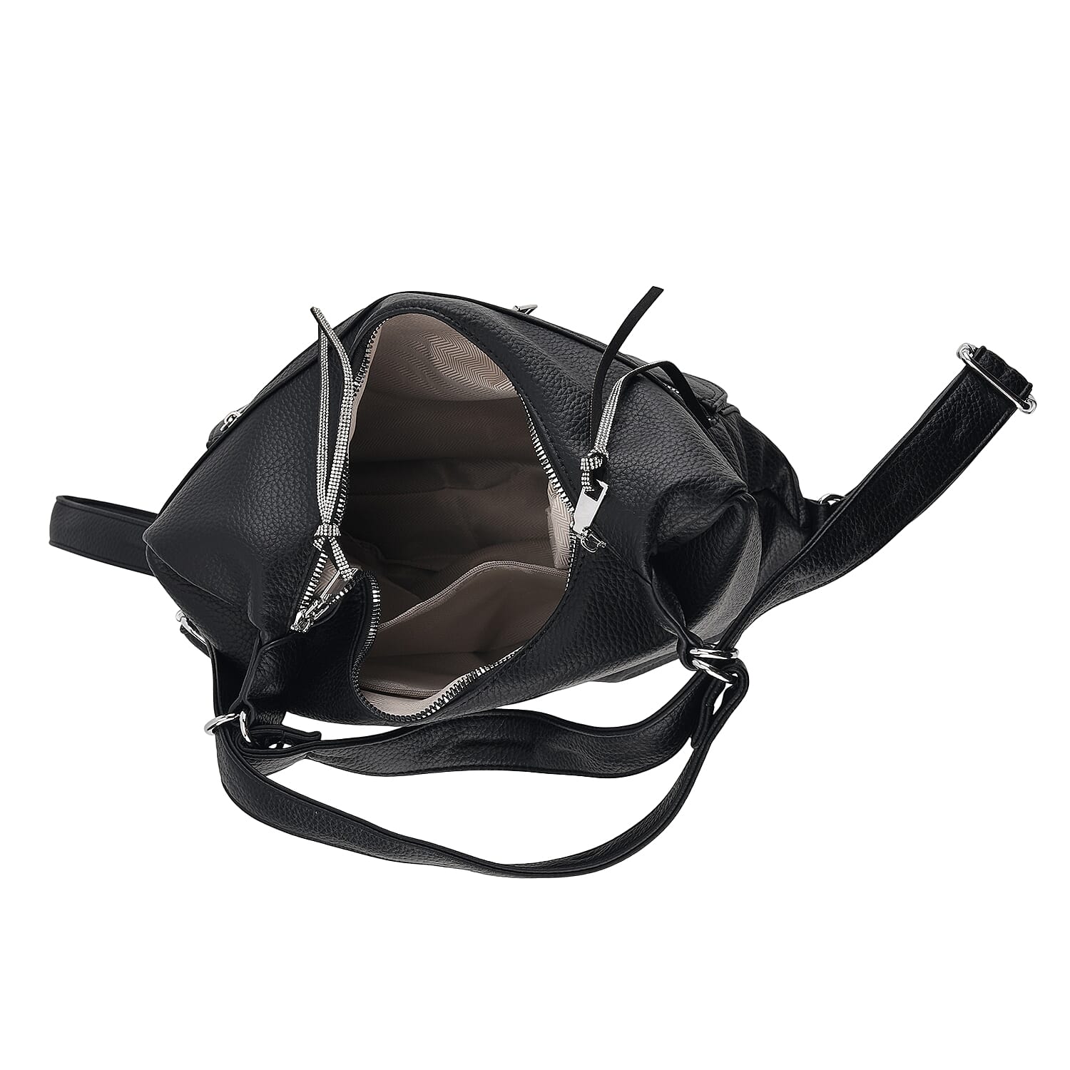 Designer Inspired Womens Multi-Pocket Crossbody Hobo Bag - Black