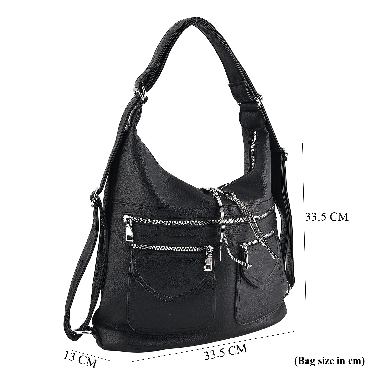 Designer Inspired Womens Multi-Pocket Crossbody Hobo Bag - Black