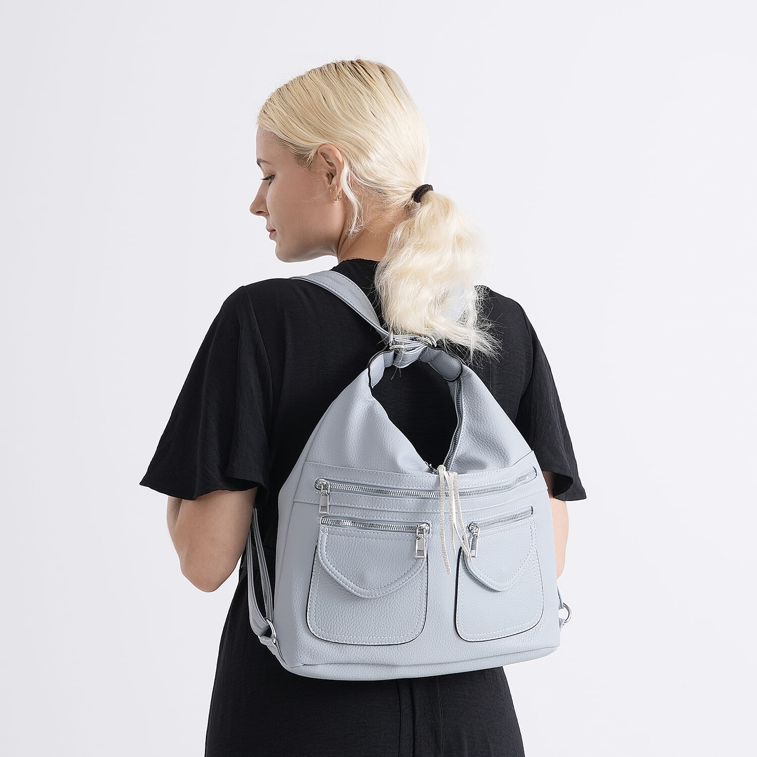 Designer Inspired Womens Multi-Pocket Crossbody Hobo Bag - Blue