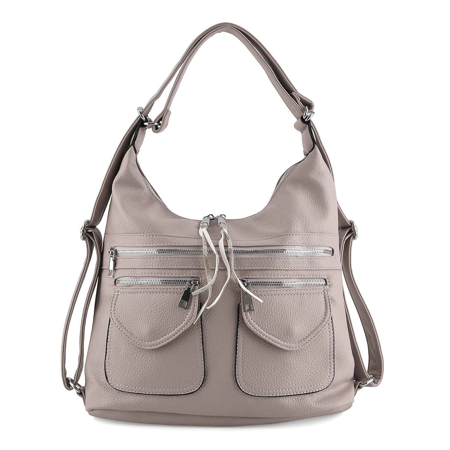 Designer Inspired Womens Multi-Pocket Crossbody Hobo Bag - Grey
