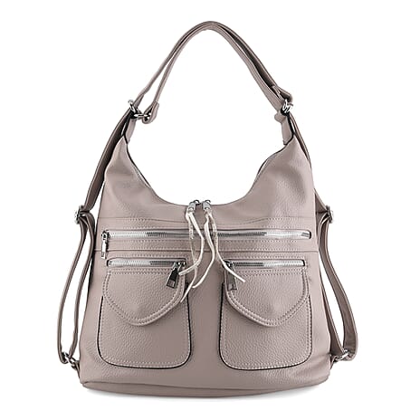 Designer Inspired Womens Multi-Pocket Crossbody Hobo Bag - Grey