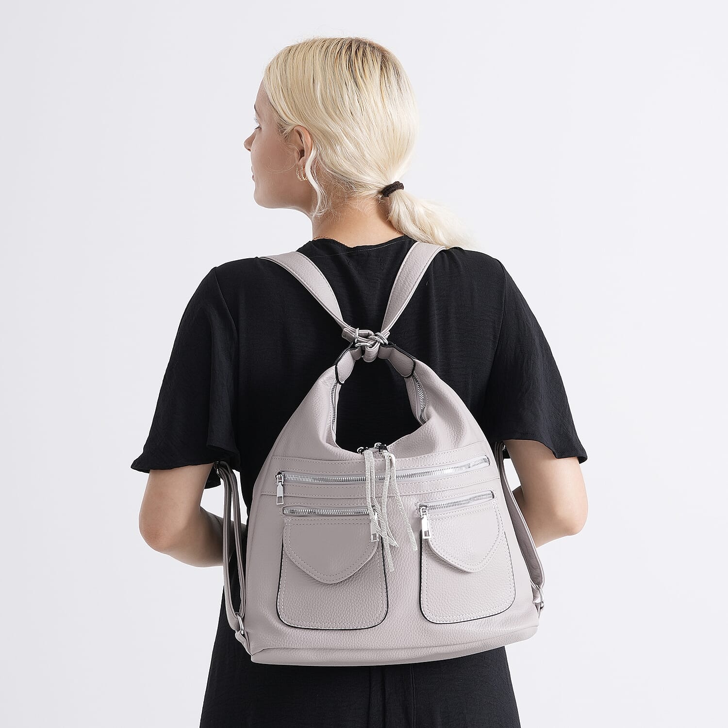 Designer Inspired Womens Multi-Pocket Crossbody Hobo Bag - Grey